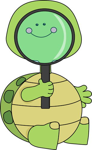 Turtle Looking Through Magnifying Glass - Baby Animals Reading Cartoon (306x500)
