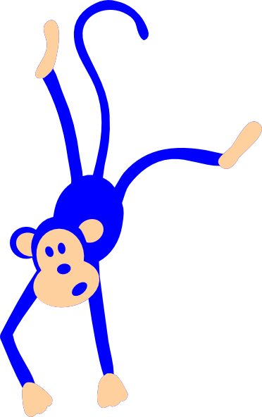 Blue Monkey Clip Art - Monkey Hanging Clipart (372x592)