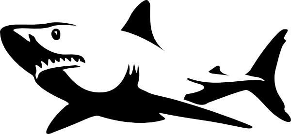 Shark Clip Art - Black And White Shark (600x277)