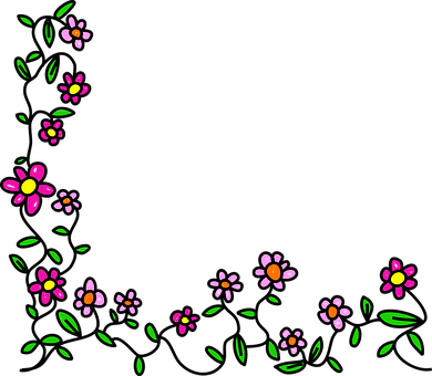 Flowers Doodle Whimsical Cartoon Border Fr - Flowers Frame Cartoon Png (390x340)