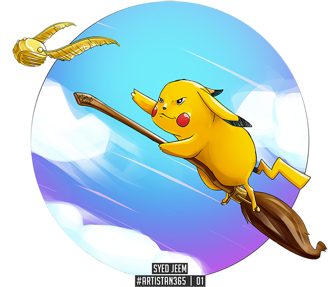 Pikachu On Nimbus - Drawing (720x629)