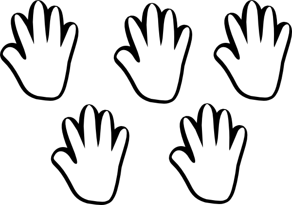 Child Handprint Black/white 5 Clip Art - 5 Objects Black And White (600x421)