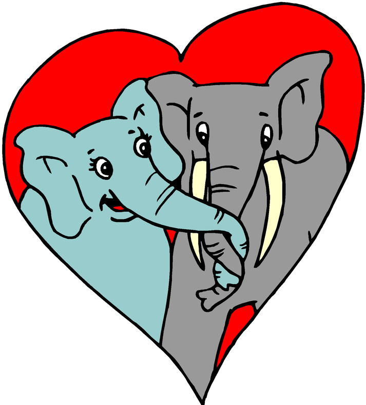 Valentine's Day Free Clip Art - Elephants In Love Cartoon (740x800)