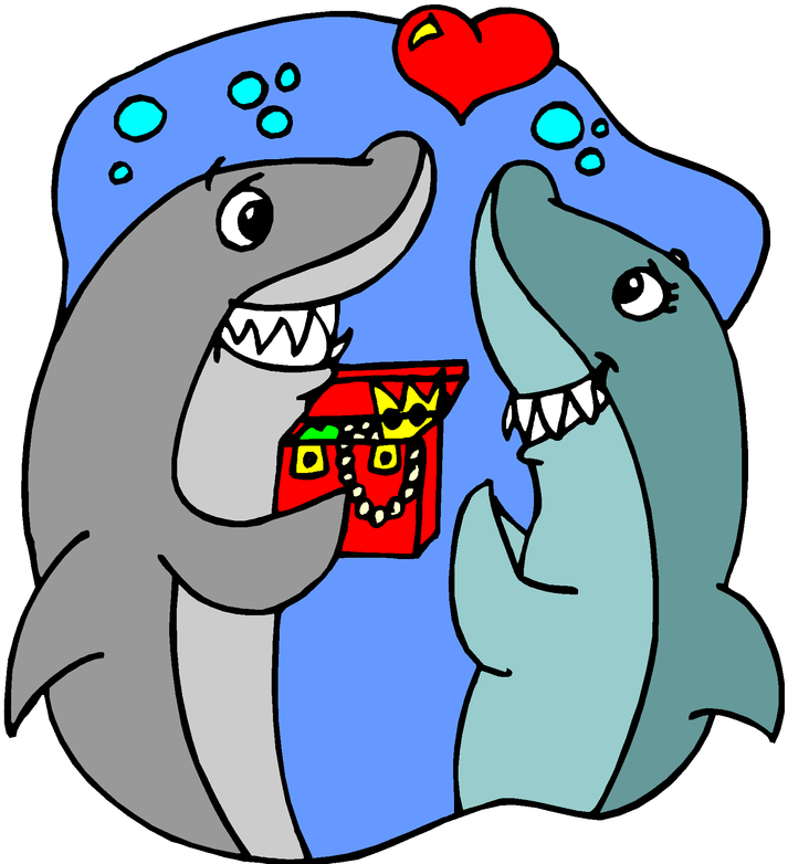 Valentine's Day Free Clip Art - Dibujos De Tiburones Enamorados (727x800)