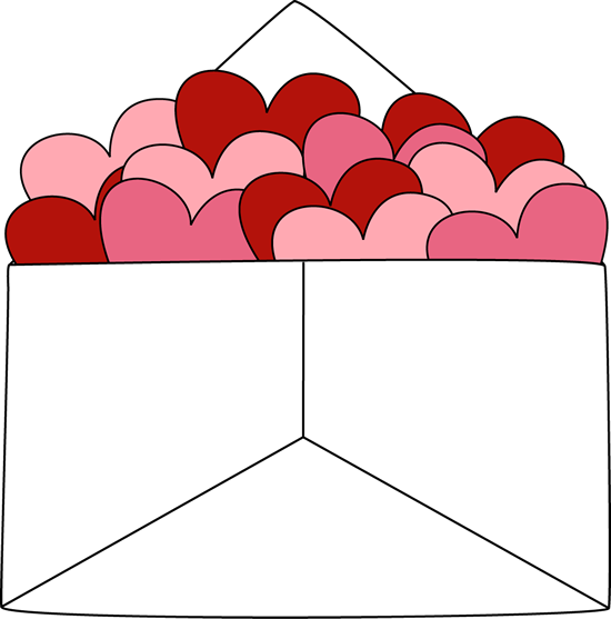 Envelope Of Valentine Hearts Clip Art - Envelope And Hearts Clipart (550x557)