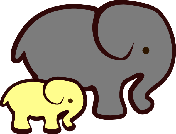 Yellow Elephant Mom Amp Baby Clip Art - Yellow And Grey Elephants (600x458)