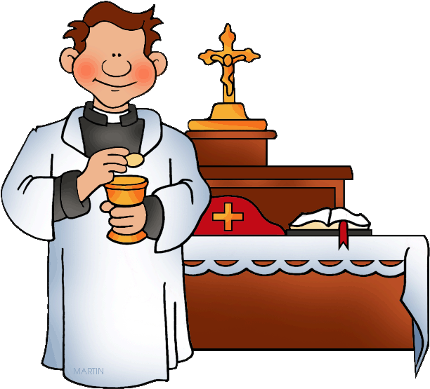 Priest Baptism Clip Art - Sacrament Of Eucharist Cartoon (648x590)