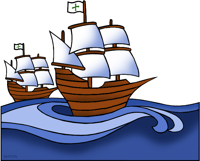 Columbus Day Clip Art By Phillip Martin, Nina And Pinta - Columbus Day Clipart Png (648x555)