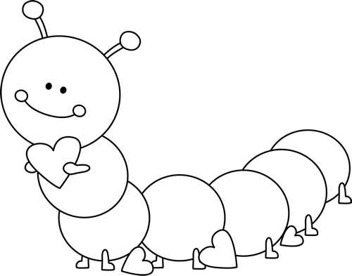 Caterpillar Clipart Valentines Day - Cute Image Black And White (500x393)