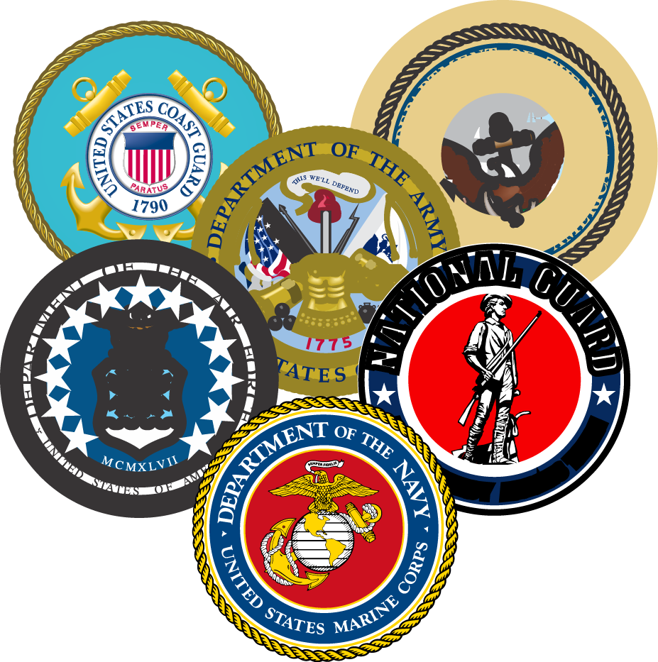 Military Seals Grouped - My Son Is A Marine (4.25" X 5.25") Military Decal (927x933)
