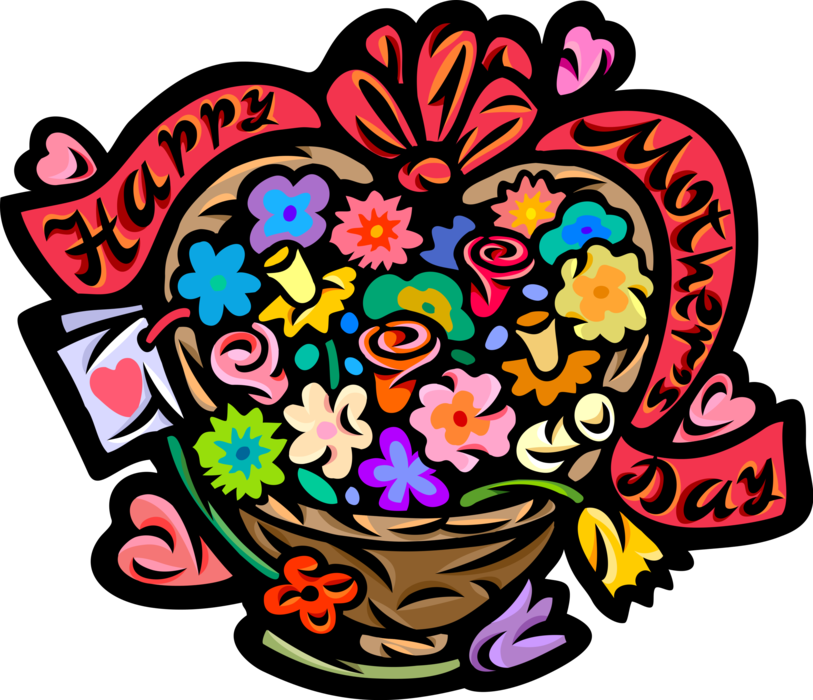 Vector Illustration Of Happy Mother's Day Flower Basket - Mother's Day (813x700)