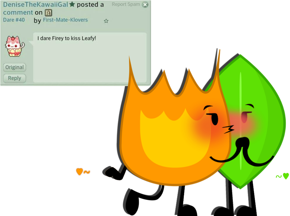 Press Question Mark To See Available Shortcut Keys - Firey X Leafy Kiss (1024x697)