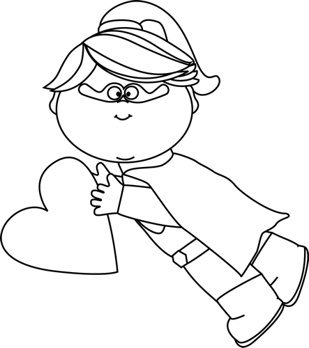 Black And White Superhero Girl Flying With A Valentine - Black And White Space Clipart (443x500)