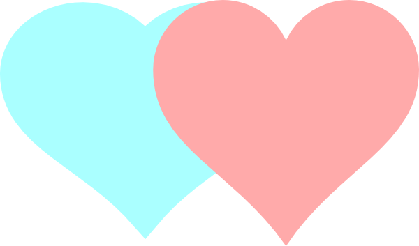 Two Hearts Clip Art - Pink And Blue Heart Png (600x353)