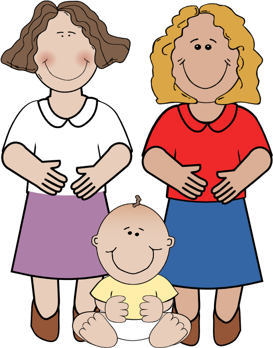 Gay Family With Two Lesbian Moms And A Baby - Two Mom Family Clipart (599x700)