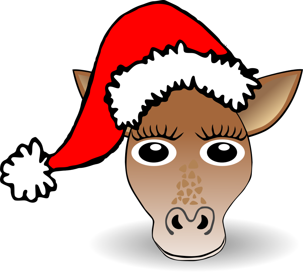 Funny Giraffe Face Cartoon With Santa Claus Hat - Cartoon Face Of Funny Santa (1000x896)
