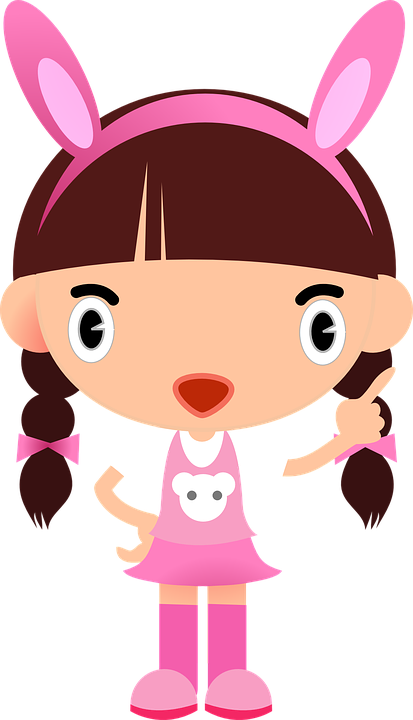 Child, Kid, Bunny, Easter - Cute Cartoon Girls (413x720)