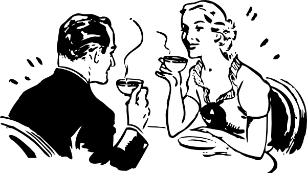 28 Collection Of Person Drinking Coffee Clipart - Couple Drinking Coffee Drawing (600x338)