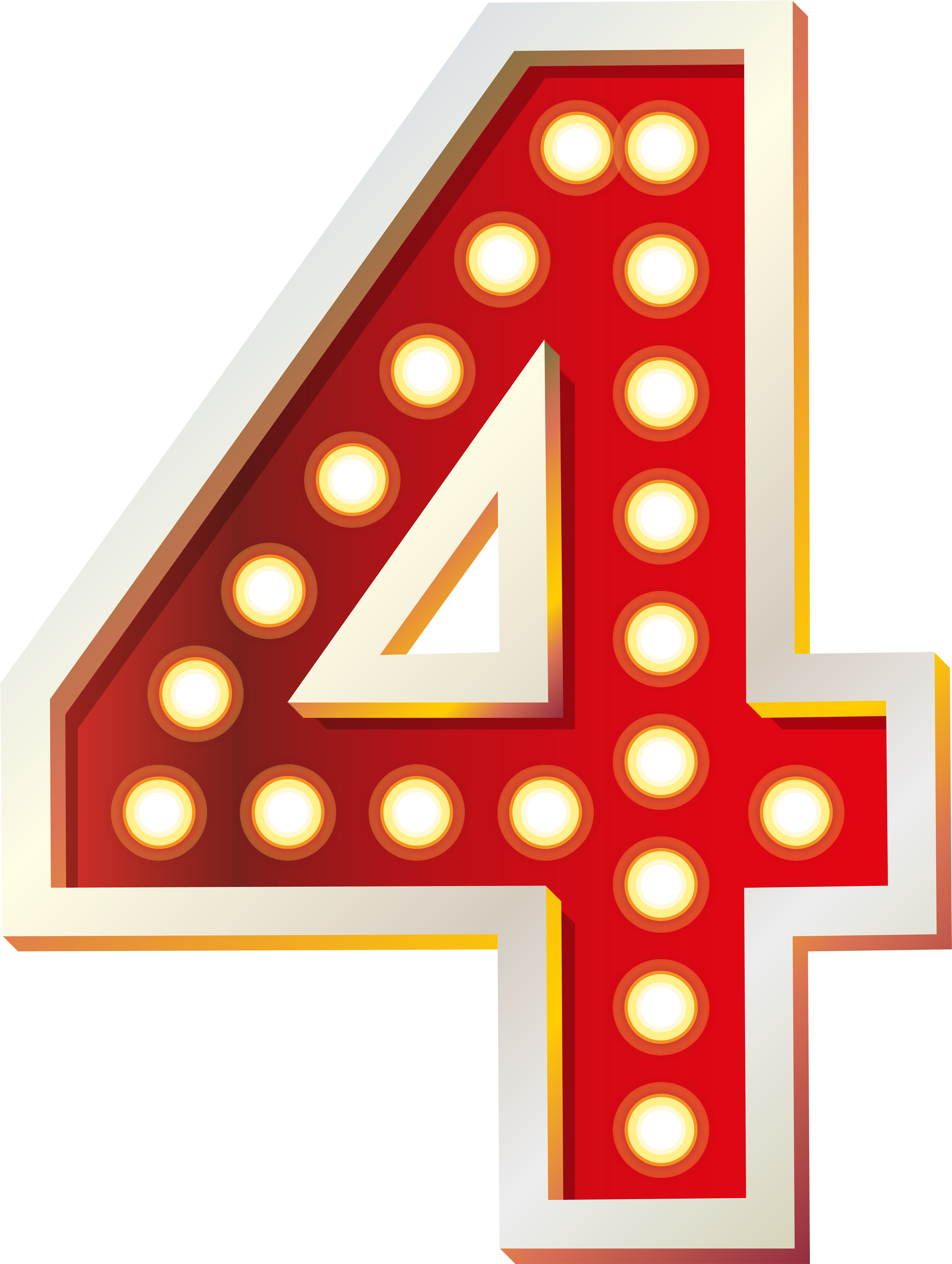 Red Number Four With Lights Png Clip Art Image - Clip Art (3768x5000)