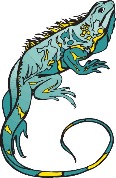 Blue And Yellow Chameleon Clip Art At Clker - Bunglon Vector Png (390x596)