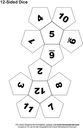 Printable 12-sided Dice - 12 Sided Dice Template (350x453)