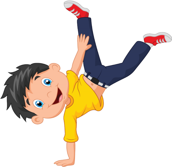 The Boy Is Turning Cartwheels With Glee - Boy Dance Cartoon (600x598)