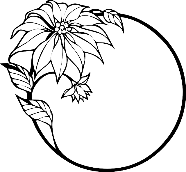 Outline Black, Wreath, Holly, Corner, Tribal, Simple, - Flower Line Art Vector (640x591)