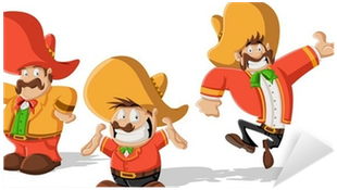 Three Cartoon Mexican Mariachis With Sombrero Sticker - Dibujos Mexicanos Para Pared (400x400)