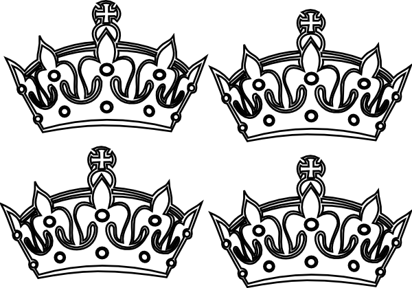 Four Coloring Book Crowns Clip Art - Coloring Book Crowns (600x419)