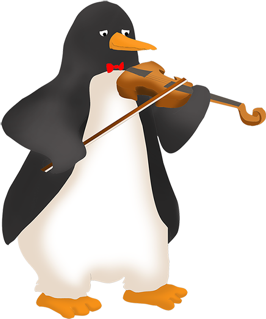 Cartoon Penutin Playing The Fiddle - Animal Playing Violin Clipart (536x650)