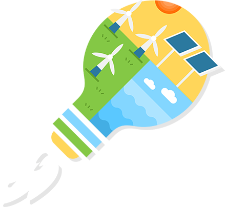 An Image Of A Bulb With Image Of Windmills And Solar - Windmill (439x404)