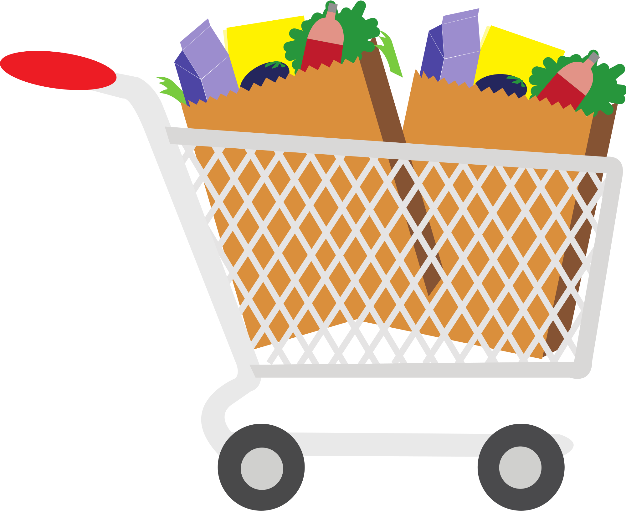 Grocery Goods Clip Art - Shopping Cart With Food Clipart (2000x1636)