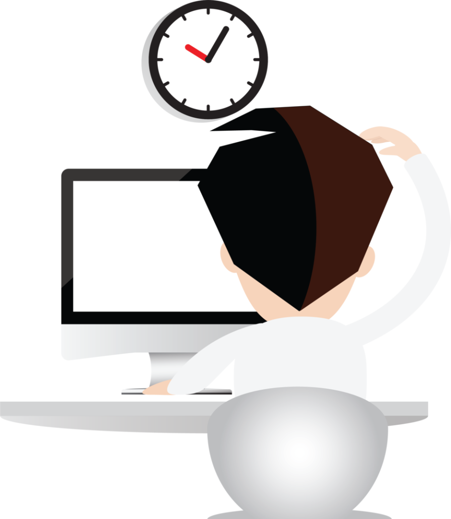 Man At Computer Researching Financial Advisors - Clock Clipart (900x1036)