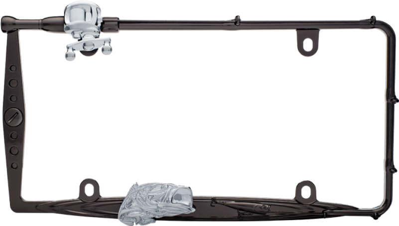 Fishing Rod - Fishing Black And Chrome License Plate Frame (800x800)