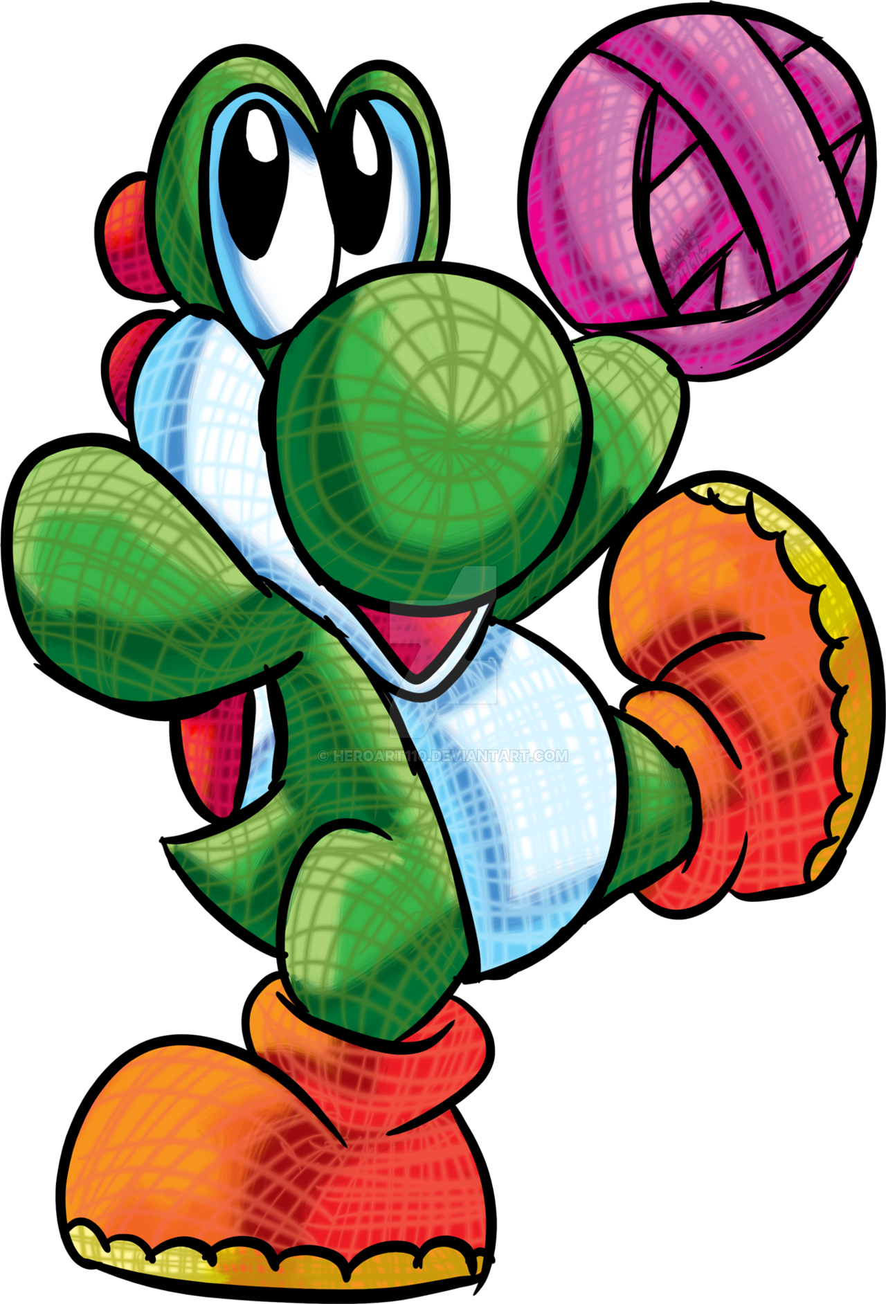 Yarn Yoshi By Heroart110 - Yoshi Art Drawing (1280x1884)