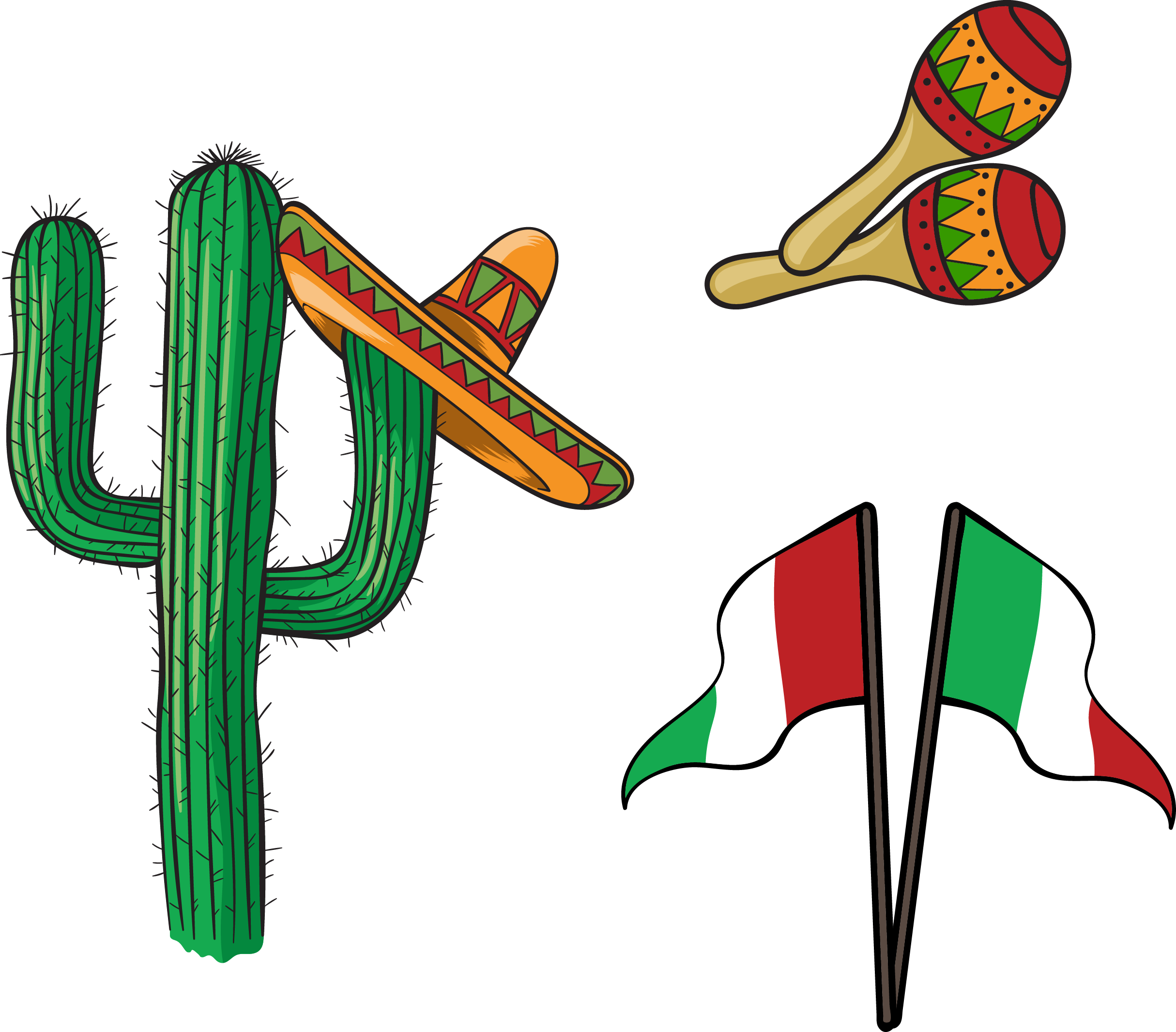 Mexico Mexican Cuisine Burrito Taco - Cinco De Mayo Illustration With Mexican Elements Cufflinks (2429x2131)