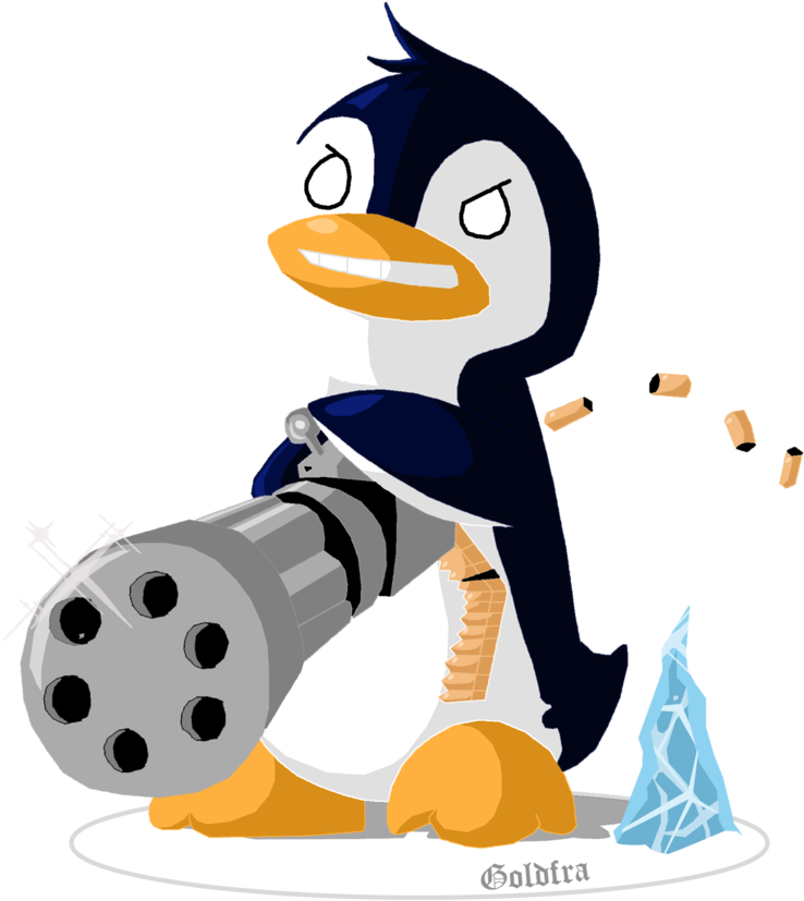 Penguin And Minigun Equals Danger By Goldfra - Penguin With Minigun (800x925)