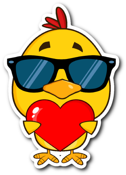 Cute Yellow Chick With Sunglasses And Heart 3" X 4" - Sunglasses Vector (600x600)