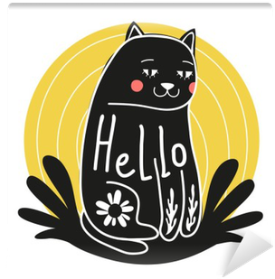 Funny Doodle Art With Cartoon Cat That Says Hello - Cat (400x400)