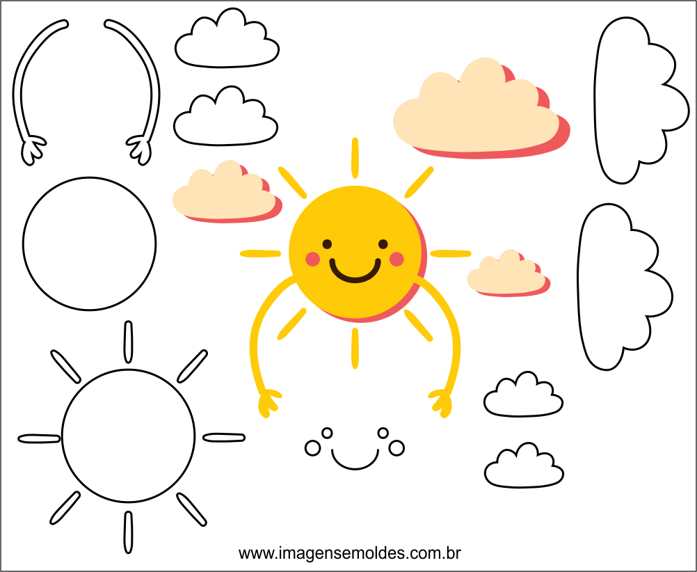 Molde De Nuvem E Sol Para Eva Feltro E Artesanato - Hippie (1002x822)