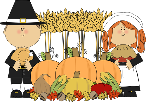 Pilgrims And Thanksgiving Harvest - Pilgrims Harvest Clip Art (500x349)