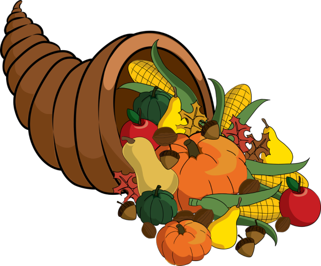 Clip Art Of A Cornucopia Photo Credit Dixie Allan - Cornucopia Clipart (639x531)