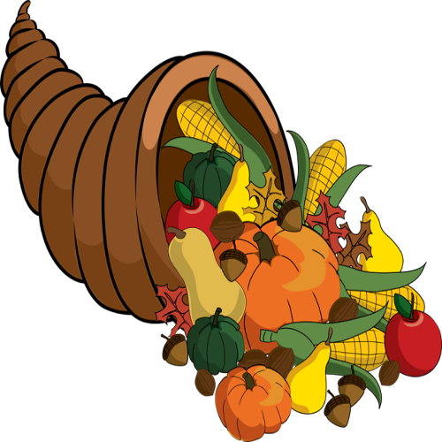 Thanksgiving Dinner And Bingo - Thanksgiving Cornucopia Clipart (500x500)