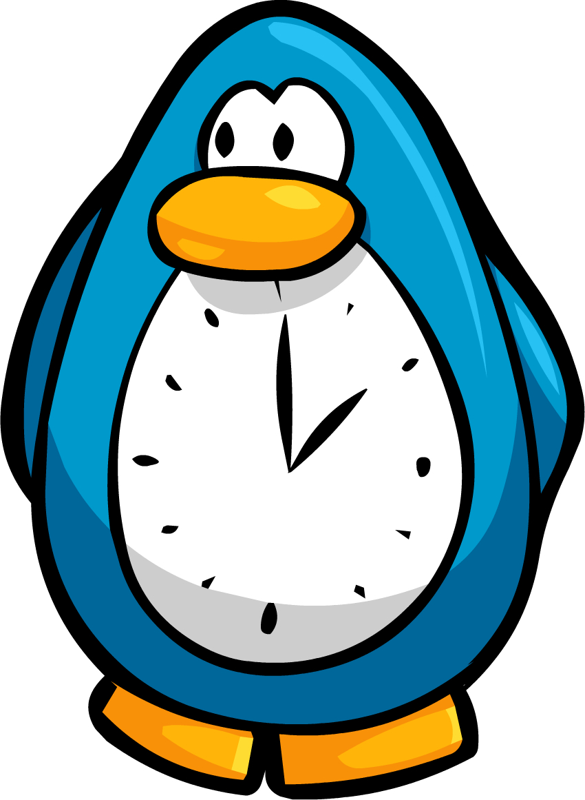 Light Blue Penguin Clock - Penguin With A Clock (850x1161)