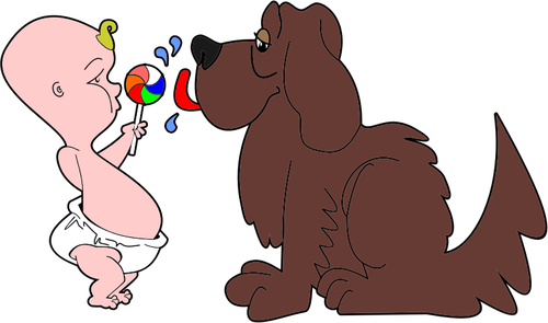 Comic Image Of A Baby And A Dog - Baby And Dog Cartoon (500x295)