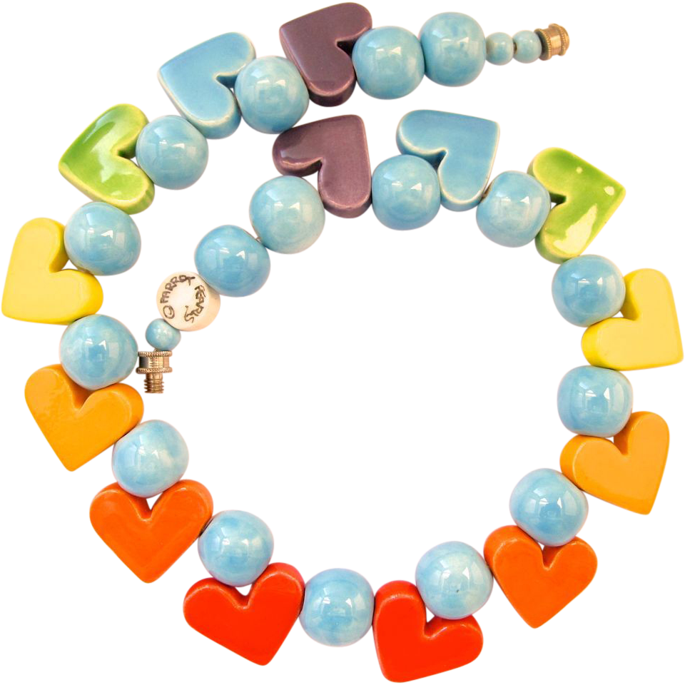 Parrot Pearls Ceramic Heart Choker Necklace In Blues - Choker (960x960)