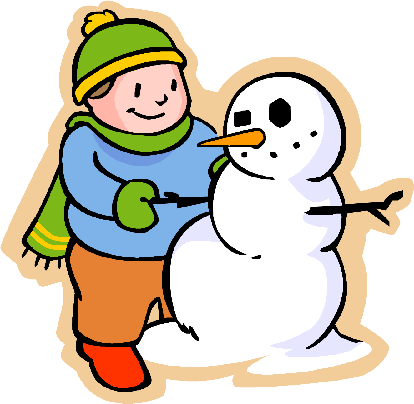 Free Weather Clipart - Boy Making A Snowman Drawing - (1337x