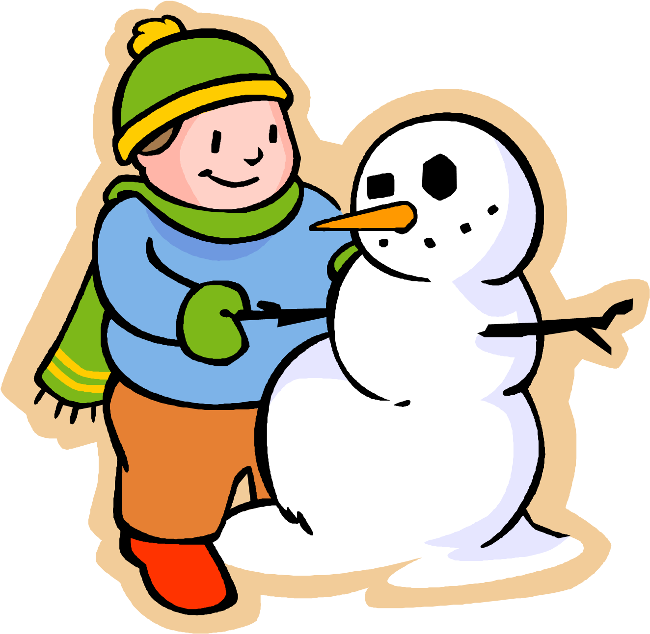 Free Weather Clipart - Boy Making A Snowman Drawing (1337x1324)