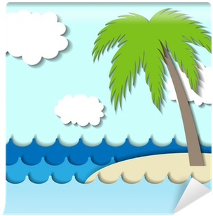 Fotomural Isla Con Palmera En El Océano Hecho De Papel - Paper (400x400)