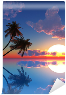 Fotomural Puesta Del Sol Palmeras De Coco En La Pequeña - Palm Trees On The Beach (400x400)
